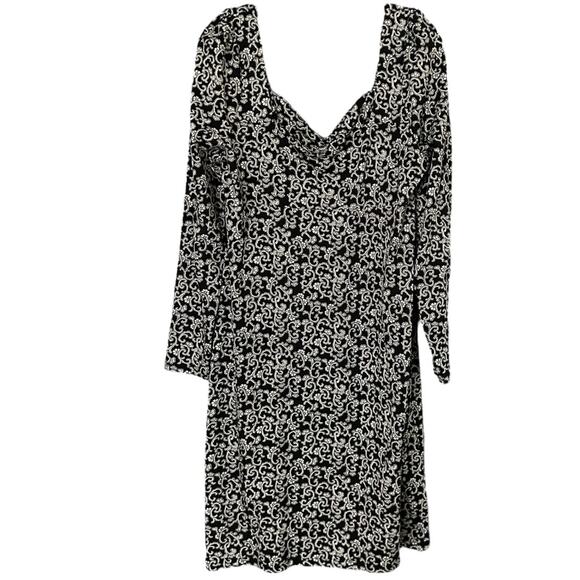 Boden Jersey Knit Mini Dress Women's 14 Long Black Swirl Long Sleeve Sweetheart - Picture 3 of 6